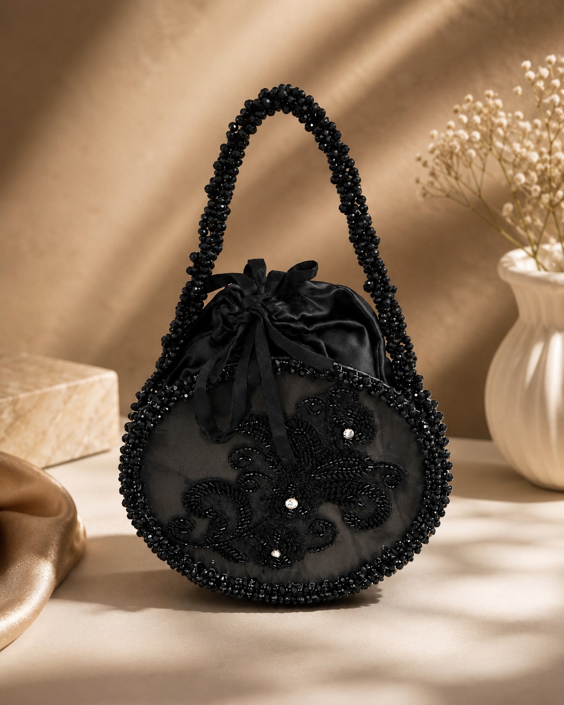 Midnight Noir Beaded acrylic Clutch