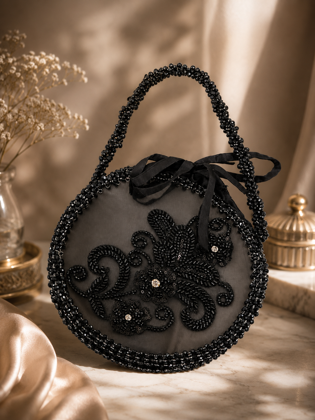 Midnight Noir Beaded acrylic Clutch