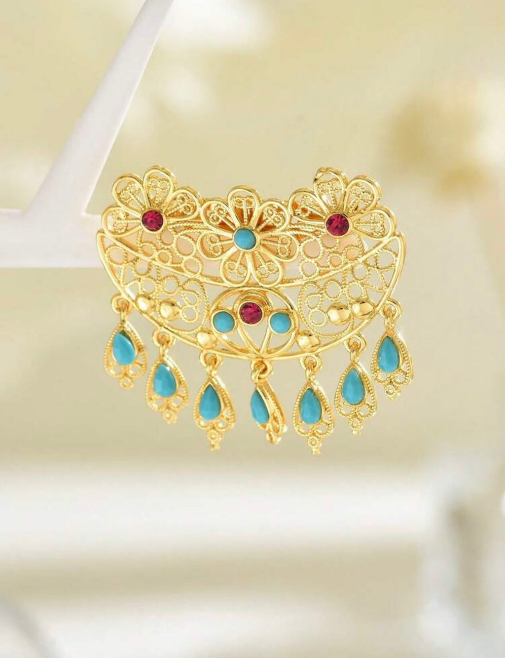 Turquoise Bloom Brooch – Heritage Gold Pin