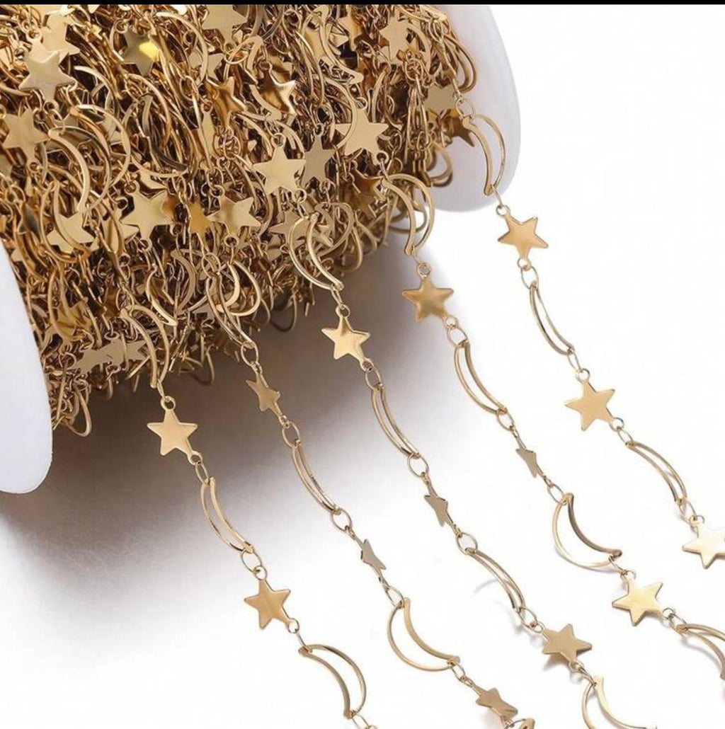 Permanent Celestial Moon & Star Chain – Gold Stainless Steel
