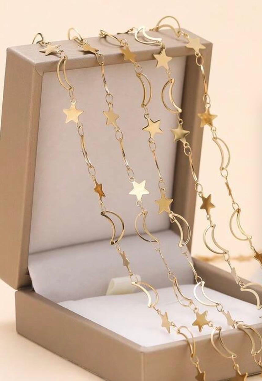 Permanent Celestial Moon & Star Chain – Gold Stainless Steel