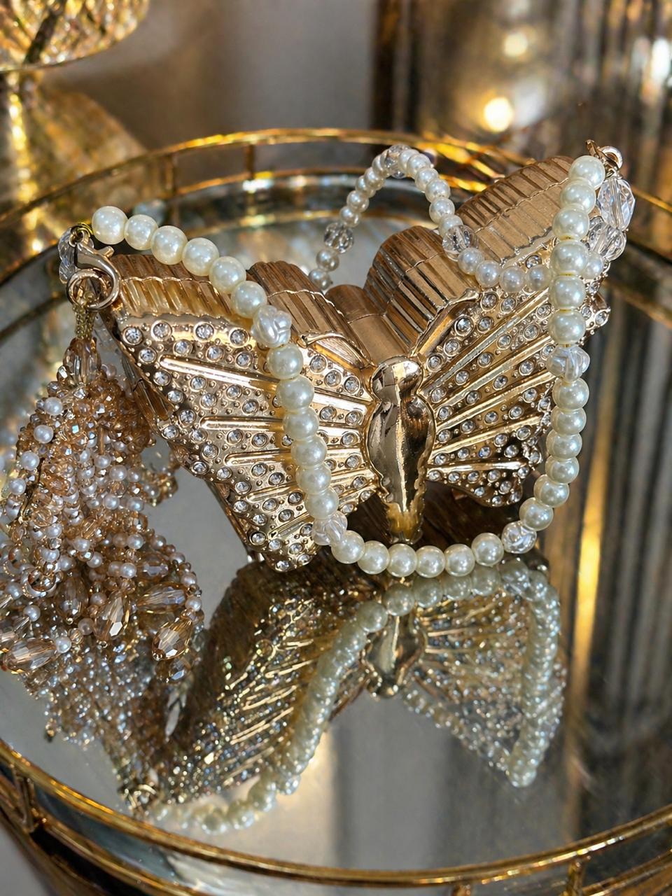 Celestia Luxe Butterfly Crystal Pearl Evening Clutch