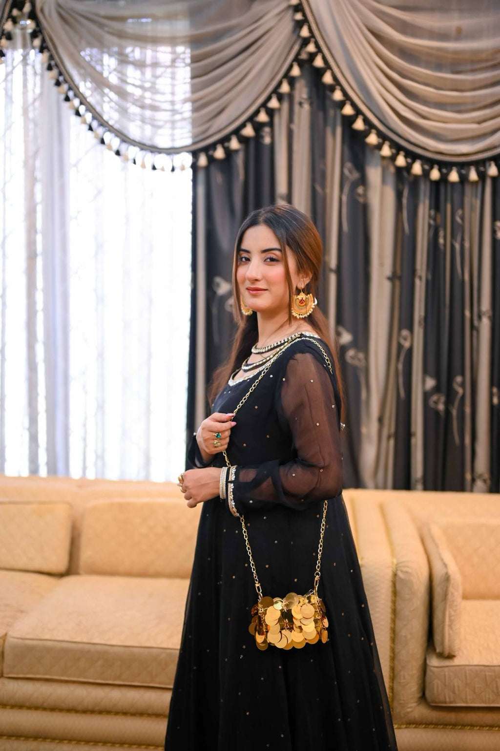 Golden Cascade Sequin Shoulder Clutch