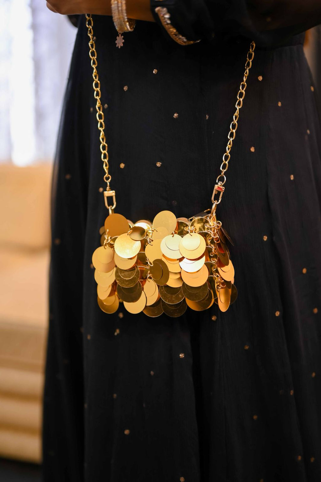 Golden Cascade Sequin Shoulder Clutch