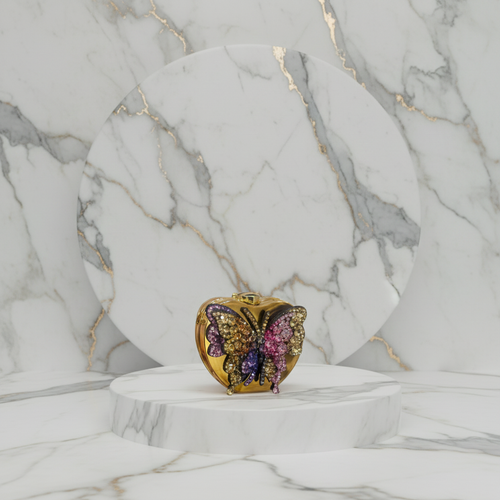 Butterfly Crystal Clutch on White Marble Background