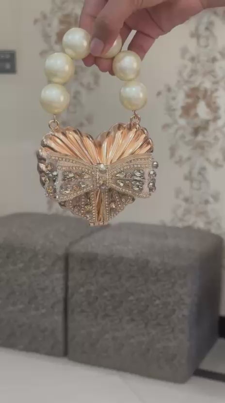 Pearl Royale Heart Bow Crystal Clutch